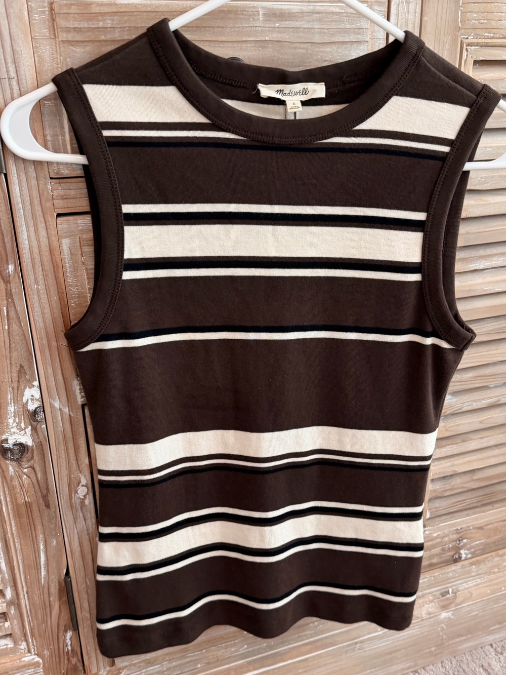Madewell ‘90’s Shell Tank Brown Cream Black Stripes Tank (Size Small) - Picture 4 of 12
